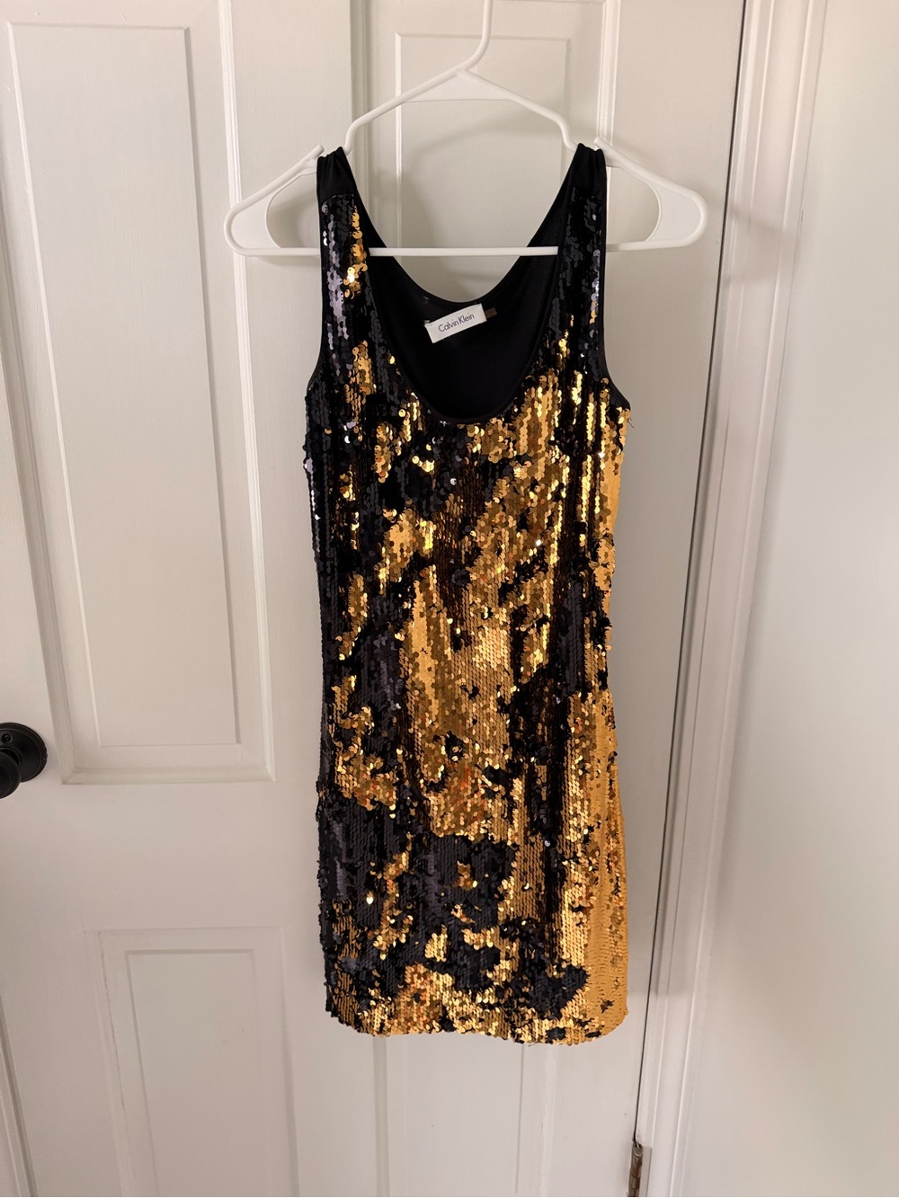 Calvin Klein Black and Gold Sequin Mini Dress